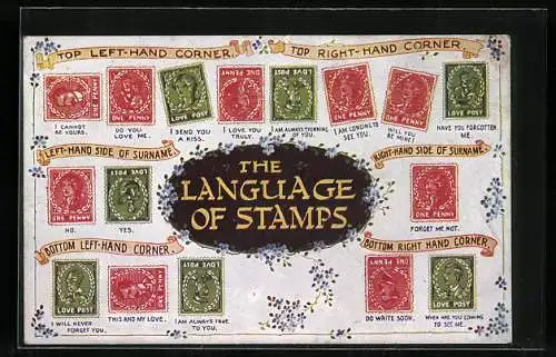 AK The Language of Stamps, Briefmarkensprache