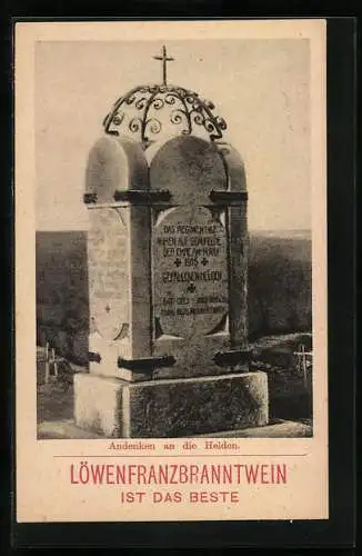 AK Reklame Löwenfranzbranntwein, Kriegerdenkmal 1915