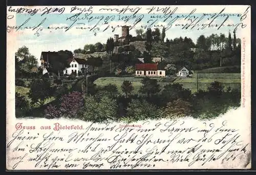 AK Bielefeld, Sparrenburg-Panorama mit Feldern