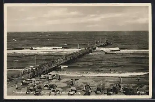 AK Arendsee /Ostsee, Sturm an der Landungsbrücke