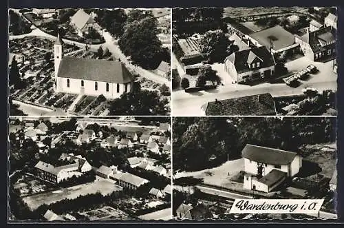 AK Wardenburg i. O., Kirche, Strassenpartie, Ortsansicht, Fliegeraufnahmen