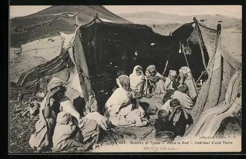 AK Dans le Sud, Interieur d`une Tente, Scenes et Types