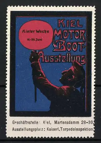 Reklamemarke Kiel, Motorboot-Ausstellung & Kieler Woche, Matrose hält eine Lampe