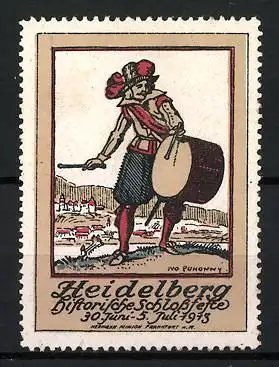 Künstler-Reklamemarke Ivo Puhonny, Heidelberg, historische Schlossfeste 1913, Trommler