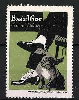 Reklamemarke Excelsior Gummi-Absätze, Bulldogge nebst Herrenschuhen