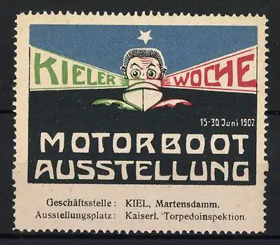 Reklamemarke Kiel, Motorboot-Ausstellung und Kieler Woche 1907, Messelogo