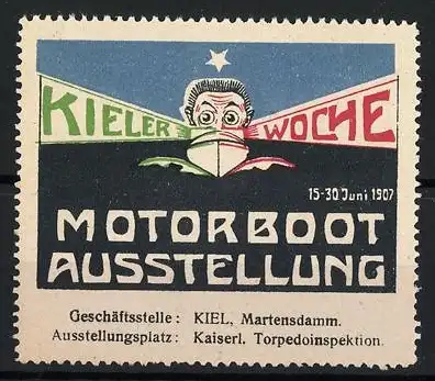 Reklamemarke Kiel, Motorboot-Ausstellung und Kieler Woche 1907, Messelogo