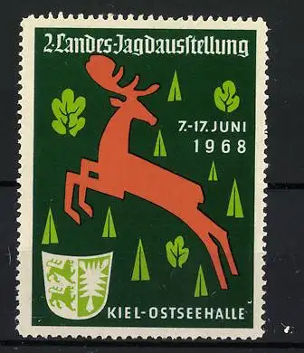 Reklamemarke Kiel, 2. Landes-Jagdausstellung 1968, Wappen, Hirsch