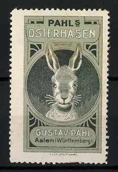 Reklamemarke Pahl`s Osterhasen, Gustav Pahl, Aalen, Hasenportrait