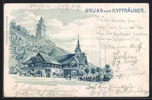 Lithographie Kyffhäuser / Kaiser Wilhelm Denkmal, Gebäudeansicht