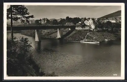 AK Saalburg / Saale, Teilansicht mit Brücke