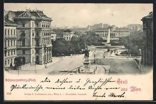 AK Wien, Schwarzenberg-Platz mit Denkmal