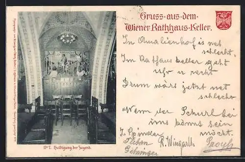 AK Wien, Rathaus-Keller, Huldigung der Jugend, Wappen