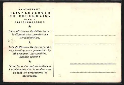 AK Wien, Restaurant Reichenberger Griechenbeisl, Strasse Griechengasse 9, Innenansichten