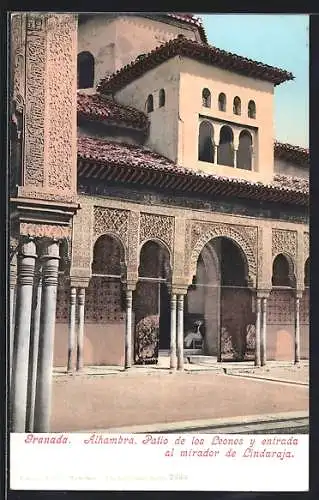 AK Granada, Alhambra, Patio de los Leones y entrada al mirador de Lindaraja