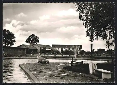 AK Spechtshorn, Waldbad Hohne, Springbrunnen mit Frosch