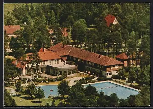 AK Hermannsburg, Naturpark Südheide, Waldhotel am Schwimmbad E. Alsdorf