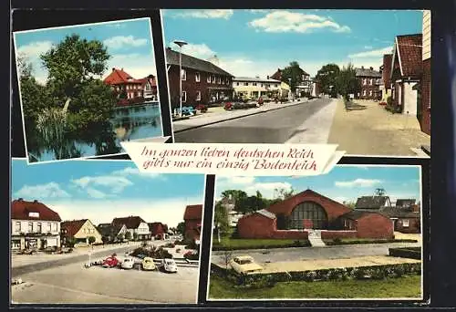 AK Bodenteich, Strassenpartie, Kirche und Teich