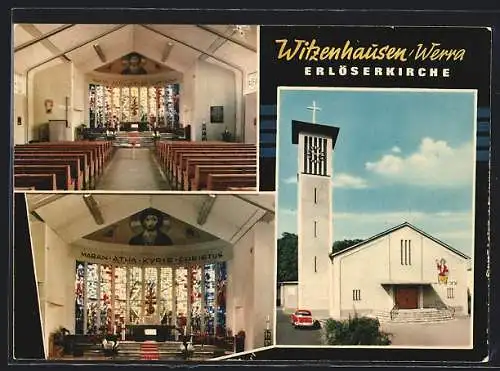 AK Witzenhausen /Werra, Erlöserkirche in der Aussen- und Innenansicht