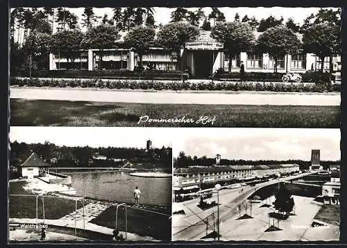 AK Espelkamp, Hotel Pommerscher Hof, Waldfreibad, Breslauer Strasse