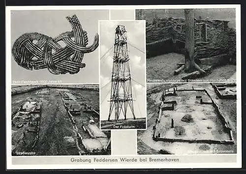 AK Bremerhaven, Die archäologische Grabung Feddersen Wierde, Holz-Flechtwerk, Hausgrundriss, Strassenzeile