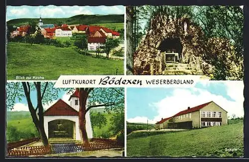 AK Bödexen /Weserbergland, Kapelle, Grotte, Ortsansicht