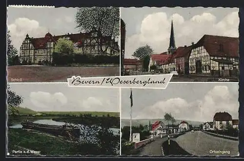 AK Bevern / Weser, Ortseingang, Kirchenpartie