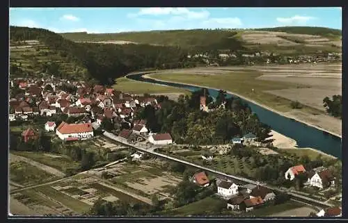 AK Polle /Oberweser, Ortsansicht mit Weser vom Flugzeug aus