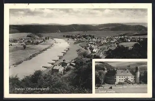 AK Hehlen /Weserbergland, Schloss, Gesamtansicht mit Weser