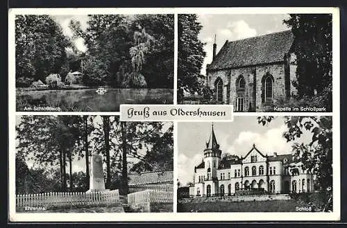 AK Oldershausen, Schloss, Schlossteich, Schlosspark-Kapelle, Ehrenmal