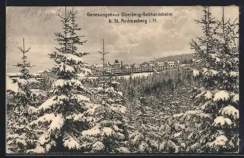 AK St. Andreasberg i. H., Genesungshaus Oderberg-Gebhardsheim im Schnee