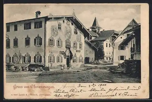 AK Oberammergau, Gasthaus mit bemalter Fassade