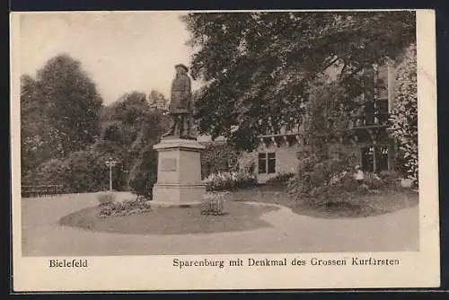 AK Bielefeld, Sparenburg mit Denkmal des Grossen Kurfürsten