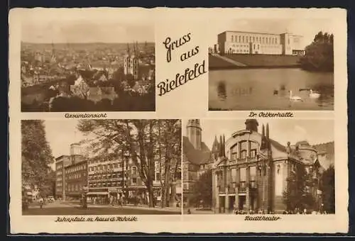 AK Bielefeld, Gesamtansicht des Ortes, Jahnplatz mit Haus der Technik, Stadttheater, Dr. Oetkerhalle