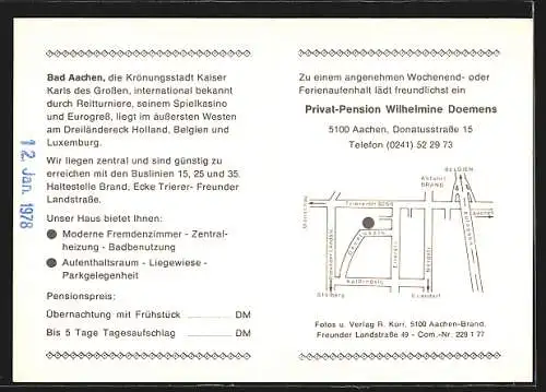 AK Aachen-Brand, Privat-Pension Wilhelmine Doemens, mit kleinem Schwimmbad, Donatusstrasse 15