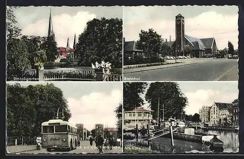 AK Oldenburg /Oldb., Bahnhof, Blick zur Cecilienbrücke, Am Stau, Schlossgarten