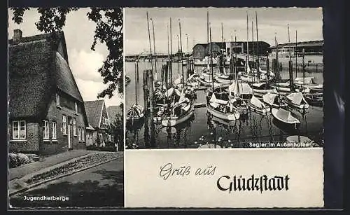 AK Glückstadt, Jugendherberge, Segler im Aussenhafen