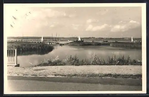 Foto-AK Glücksburg, Uferpartie mit Segelbooten