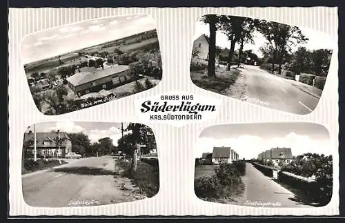 AK Süderlügum /Südtondern, Blick vom Silo, Dorfstrasse, Siedlungsstrasse