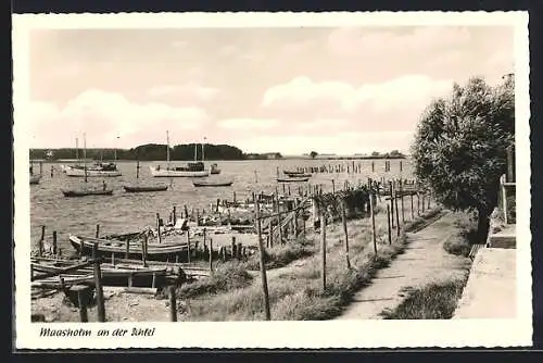 AK Maasholm an der Schlei, Uferpartie mit Anleger