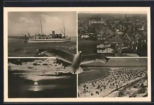 AK Langeoog, Strandbad, Dampfer und Ortspartie