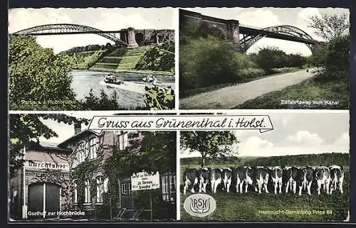 AK Grünenthal i. Holst., Partie an der Hochbrücke, Zufahrtsweg zum Kanal, Gasthof zur Hochbrücke, Nachzucht-Sammlung