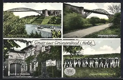 AK Grünenthal i. Holst., Gasthof zur Hochbrücke, Bes. Störmann, Zufahrtsweg zum Kanal, Nachzucht-Sammlung