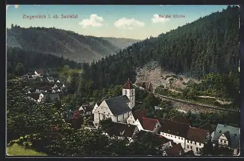 AK Ziegenrück i. ob. Saaletal, An der Kirche, Eisenbahntunnel