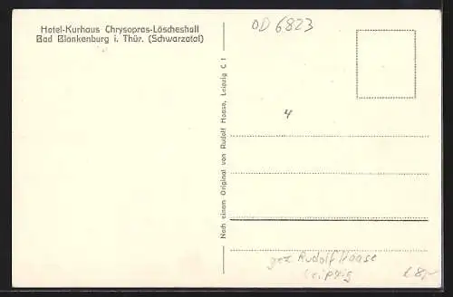 AK Bad Blankenburg i. Thür., Hotel-Kurhaus Chrysopras-Löscheshall