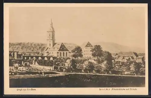 AK Gera, Nikolaikirche mit Schule