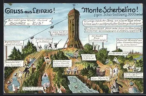 Künstler-AK Leipzig, Scherbelberg, Monte Scherbelino, Leierkasten-Mann