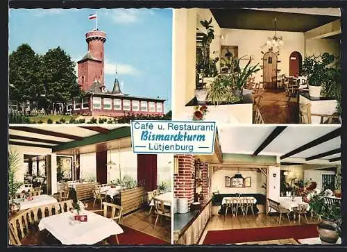 AK Lütjenburg, Cafè-Restaurant Bismarckturm in vier Ansichten