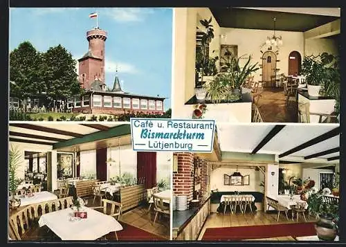 AK Lütjenburg, Cafè-Restaurant Bismarckturm in vier Ansichten