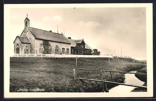 AK Hallig Langeness, Kirchenpanorama am Graben